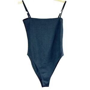 boohoo black spaghetti strap bodysuit 1990s style trendy under layer SZ 2